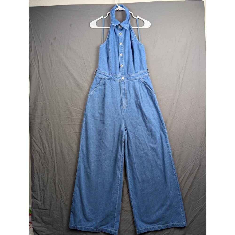 FREEMARKET Denim Halter Jumpsuit Wide Leg Blue Medium FM-001